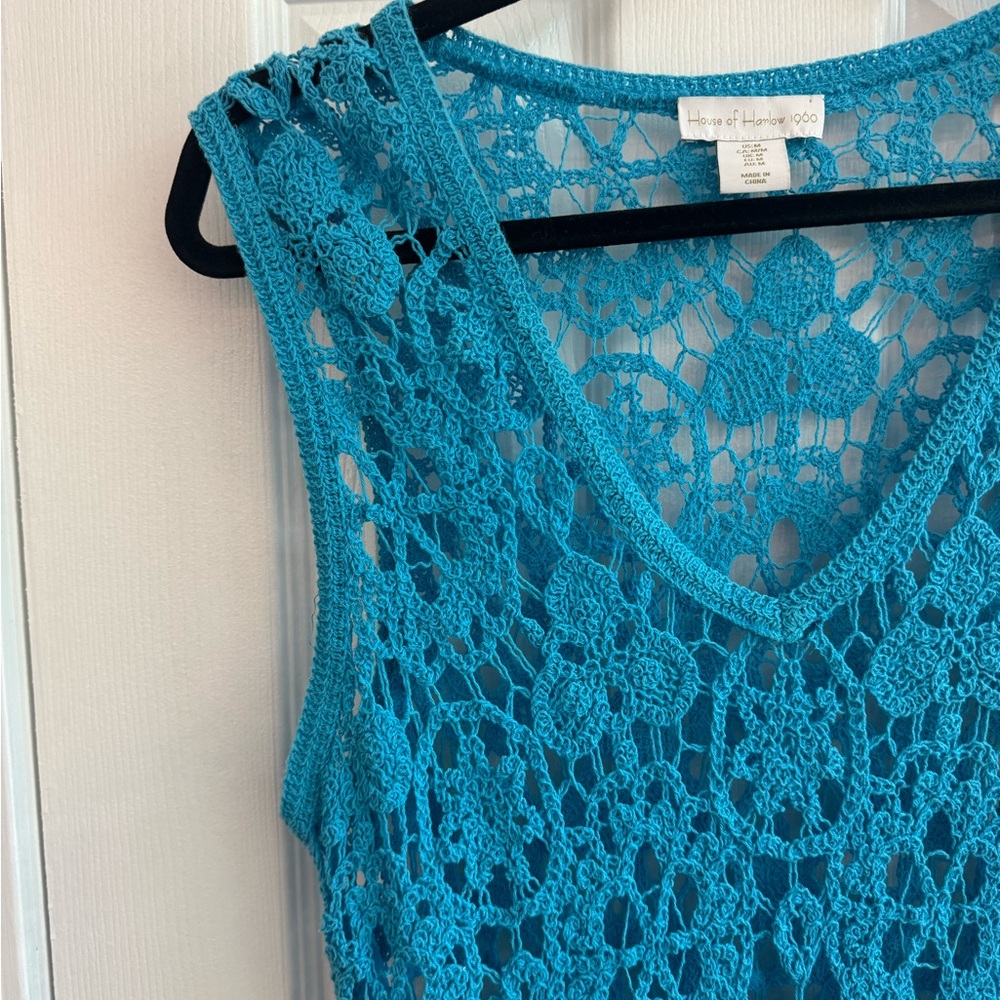 HOUSE OF HARLOW 1960 Blue Crochet Maxi Dress/Cover Up Size Medium - Picture 3 of 5